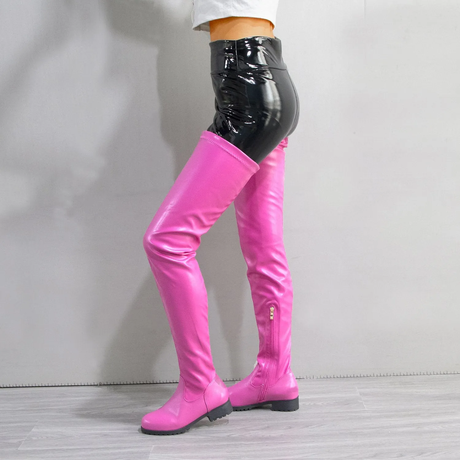 Women fashion chunky low heel side zipper over the knee boots