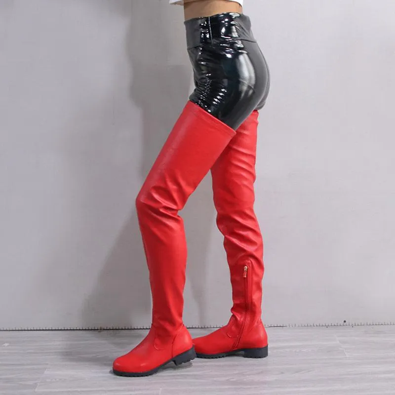 Women fashion chunky low heel side zipper over the knee boots