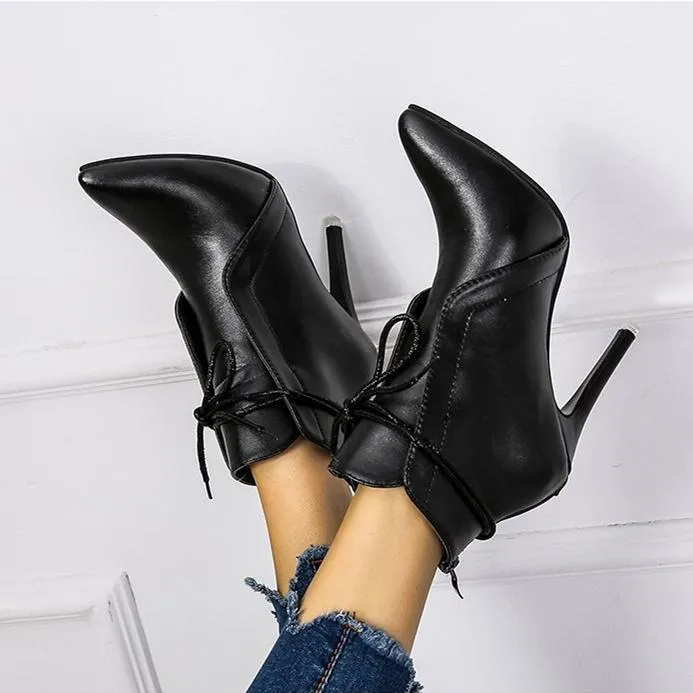 Women lace up pointed toe stiletto high heel boots