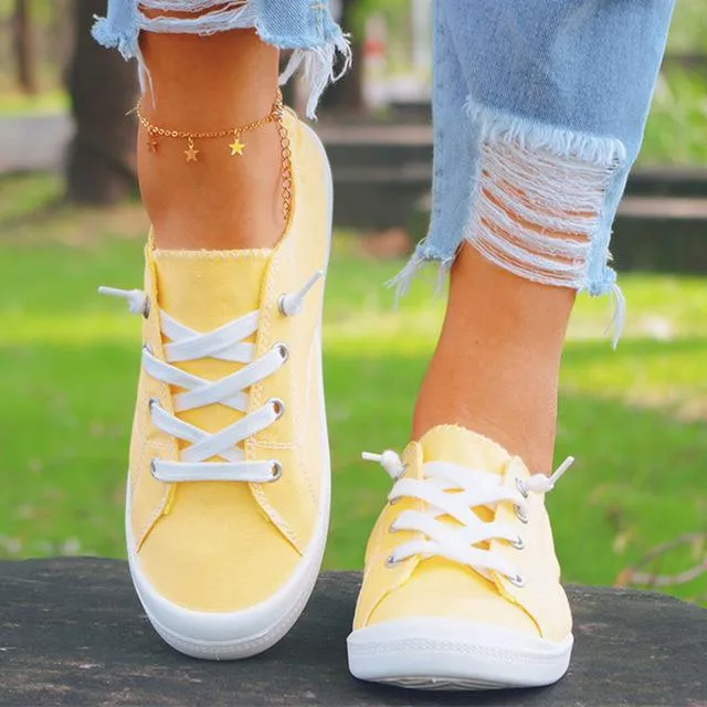 Women summer outdoor casual yellow slip on sneakers