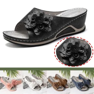 Womens Flowers Wedge Fish Mouth Platform Open Toe Slippers