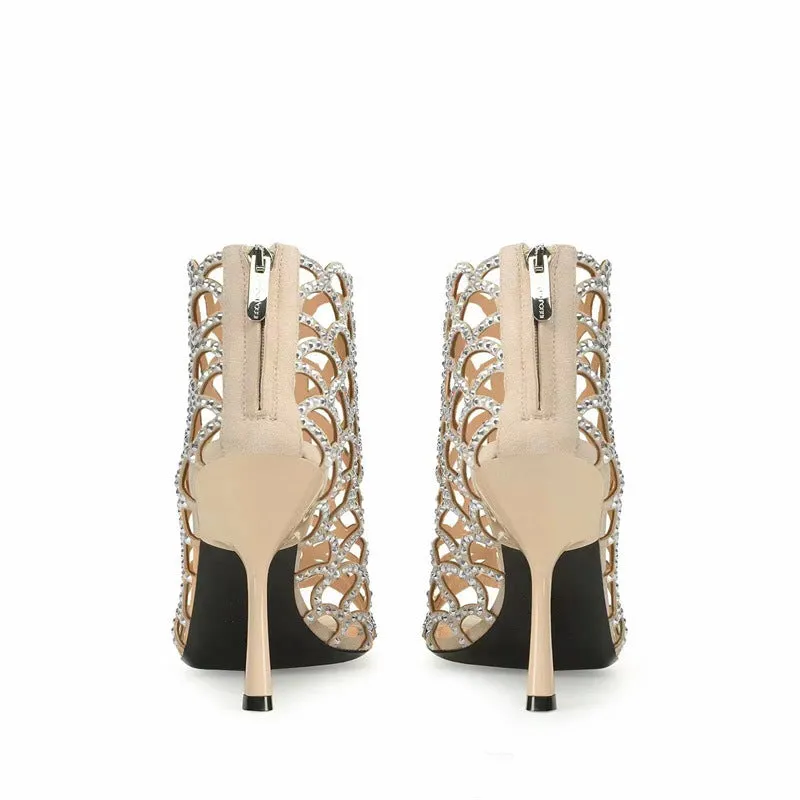 Women's Peep Toe Rhinestone Hollow High Heels