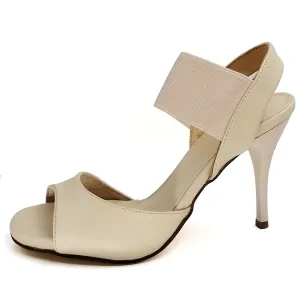 Women's Tango Shoes for Ladies High Heel Dance Sandals Leather Sole Nude