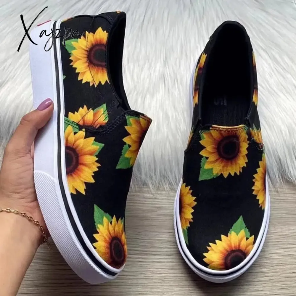 Xajzpa - New Casual Sports Shoes Women's Fashion Round Toe Sunflower Color Loafers Women's Low-top Large Size 43 Running Shoes